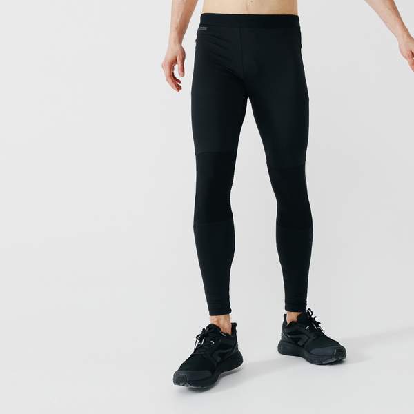 Тайтсы для бега утепленные мужские черные RUN WARM+ Kalenji