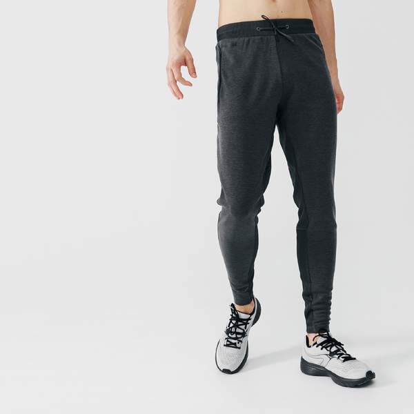 Брюки для бега утепленные зауженного кроя мужские серые RUN WARM+ Kalenji