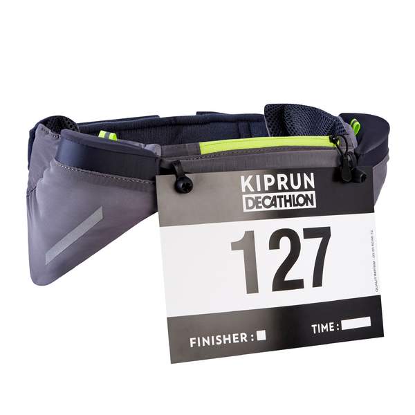 Пояс для бега для фляг 150 мг с зажимом для номера черно-желтый Kiprun